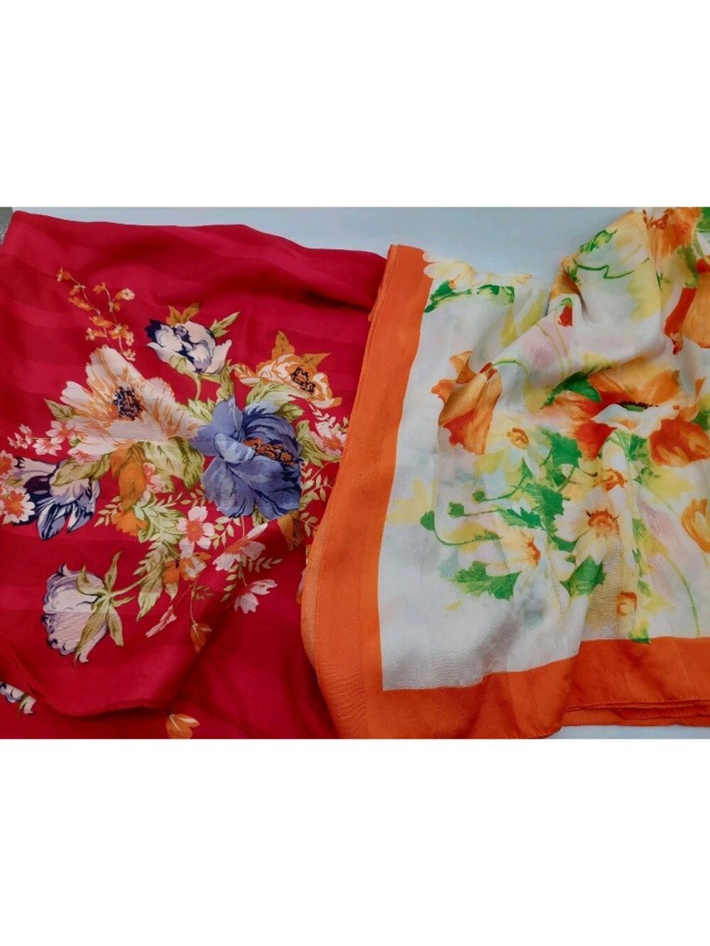 Scarf Orange Red Floral Set Of 2 Square 34" READ